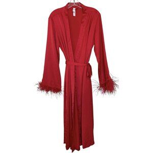 A New Day Robe Womens‎ Size Medium Large M/L Red Feathers Valentines Day Satin
